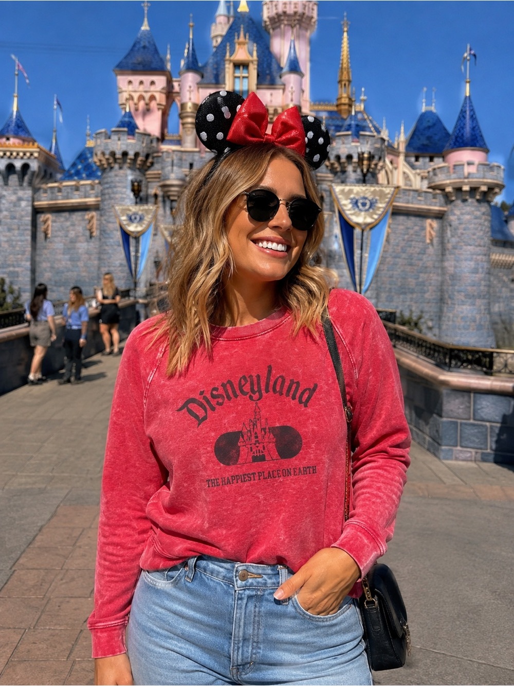 Disney Pink-Red Vintage Washed Disneyland Castle Pullover